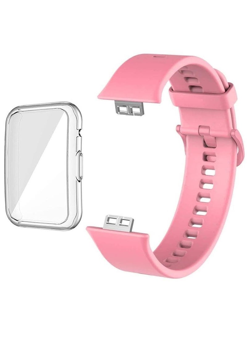 Huawei Fit Watch Band Strap Silicone Replacement Wristband With Cover Pink - Image 1