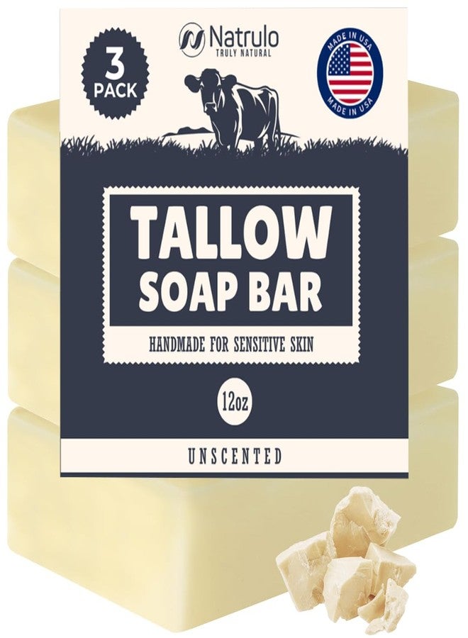Natrulo Beef Tallow Soap Bar - All Natural Grass Fed Tallow Soap Unscented - Moisturizing Face & Body Wash Great for Eczema, Dry, Itchy, Sensitive Skin - Handcrafted Bath Soap for Adults, Kids, Made in USA - Image 1