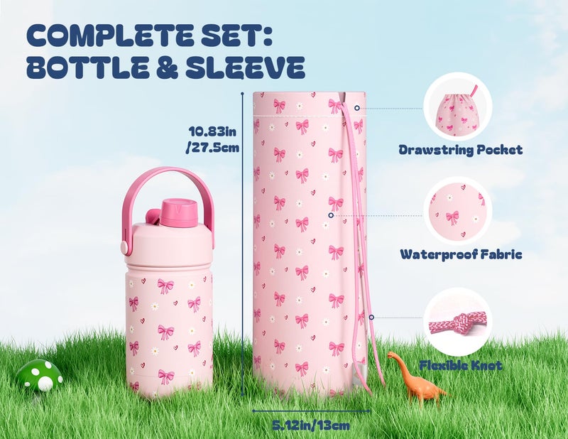 powcan 12 oz Insulated Water Bottle for Girls: 2-in-1 Straw Spout Lid, Leakproof, BPA-Free, Easy Carry, Keep Cold 24H, Cute Patterns, Kids Stainless Steel Cup for School, Travel, Holiday Gift (Bow Crush) - Image 3
