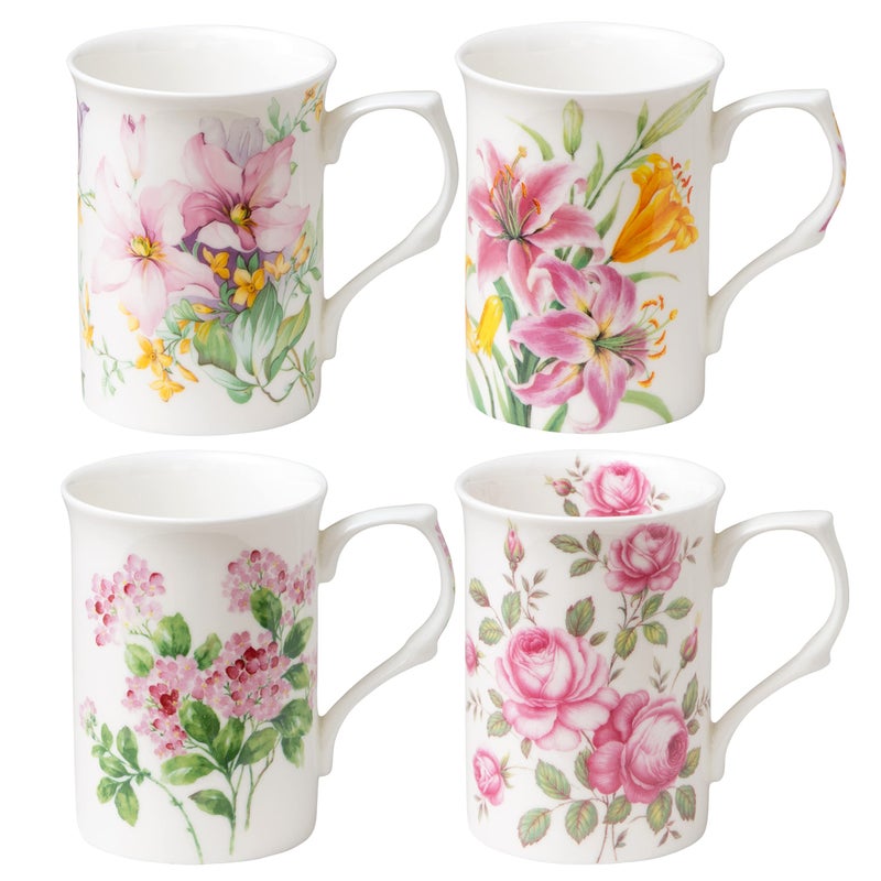 Grace Teaware Bone China Coffee Tea Mugs 9-Ounce, Assorted Set of 4 (Spring Floral) - Image 1