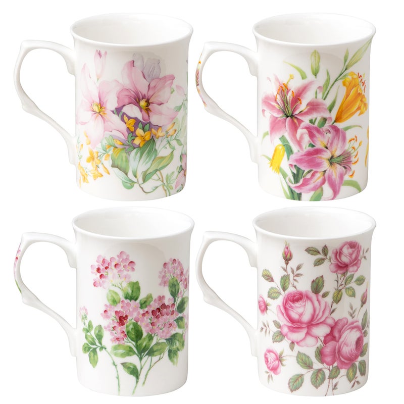 Grace Teaware Bone China Coffee Tea Mugs 9-Ounce, Assorted Set of 4 (Spring Floral) - Image 2