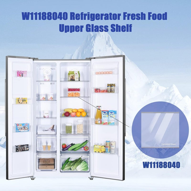 folosem W11188040 Freezer Glass Shelf Replacement for Whirlpool Maytag Refrigerator Glass Shelf -Replaces W11135529 AP6286990-17-5/16" Wide x 16-3/8" Deep - Image 2
