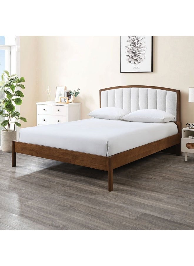 DANUBE HOME Derby Lloyd 160X200 Solid Wood Queen Bed With Upholstered Headboard Modern Design Wooden Double Bed Frame Furniture Comfortable Bed (Mattress Not Included) L208Xw183Xh120Cm-Brown+Beige  - Image 1