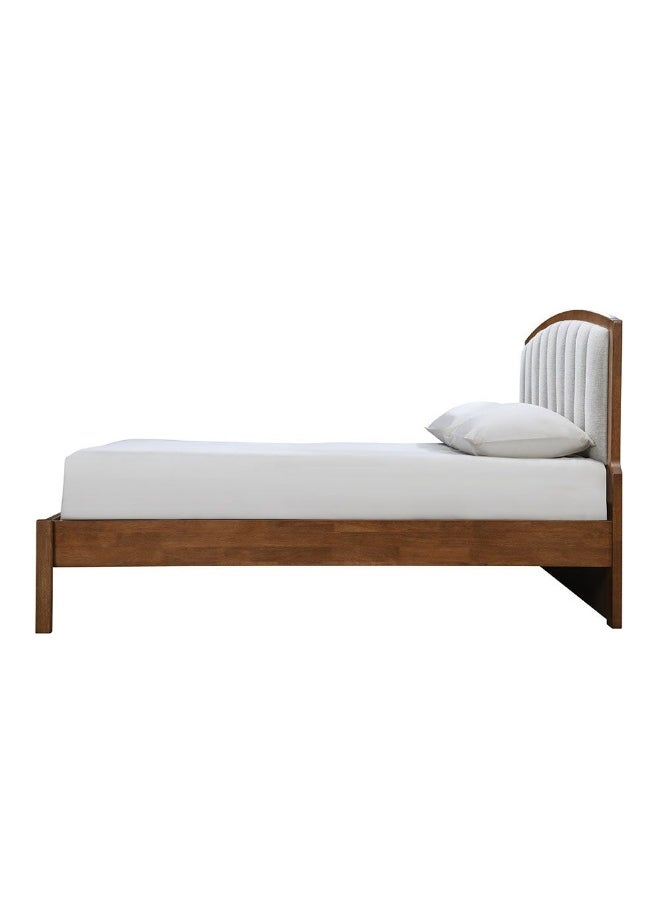 DANUBE HOME Derby Lloyd 160X200 Solid Wood Queen Bed With Upholstered Headboard Modern Design Wooden Double Bed Frame Furniture Comfortable Bed (Mattress Not Included) L208Xw183Xh120Cm-Brown+Beige  - Image 2