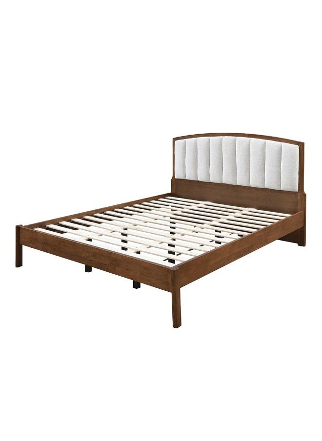 DANUBE HOME Derby Lloyd 160X200 Solid Wood Queen Bed With Upholstered Headboard Modern Design Wooden Double Bed Frame Furniture Comfortable Bed (Mattress Not Included) L208Xw183Xh120Cm-Brown+Beige  - Image 3