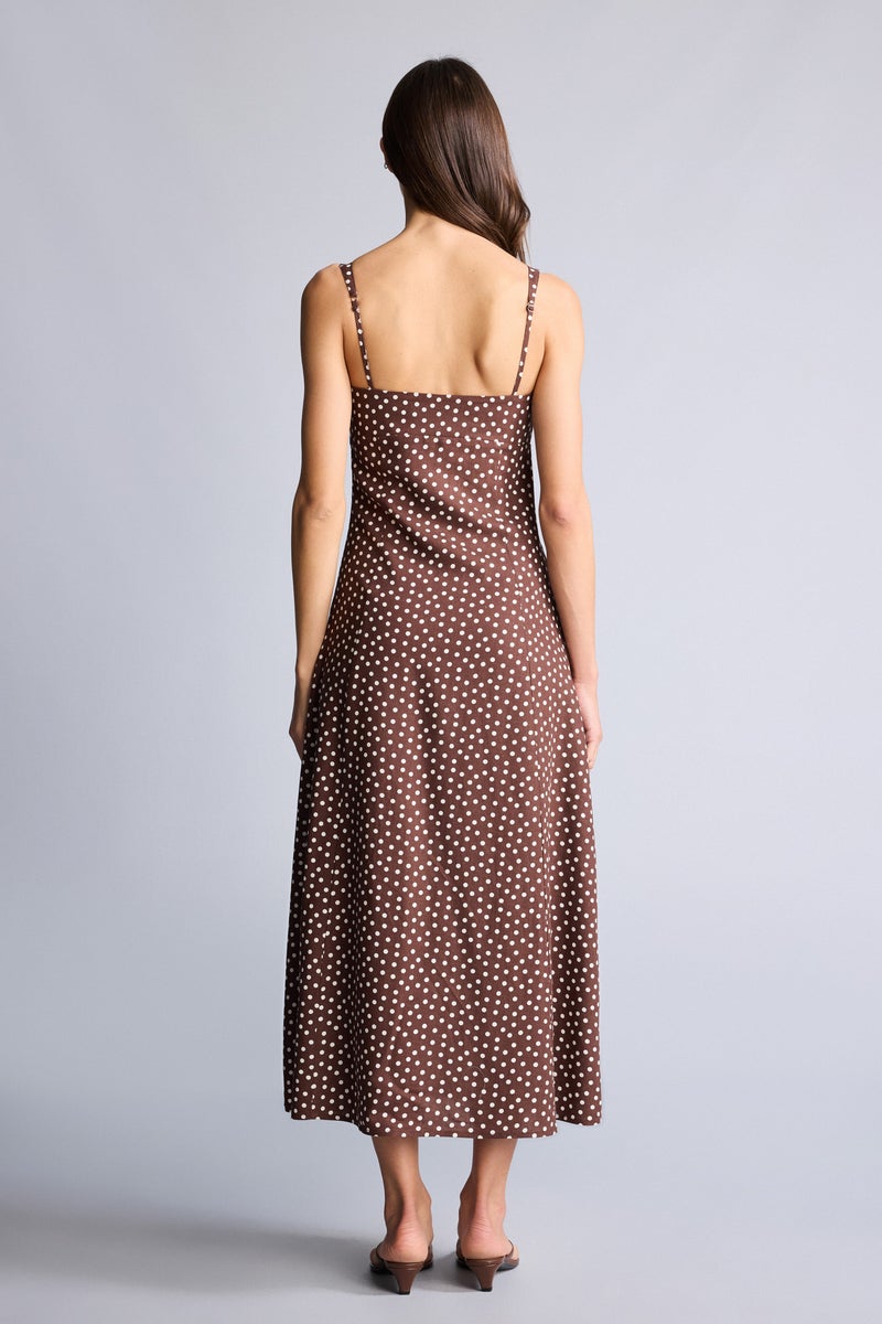 DeFacto Brown Woman A Cut V-Neck Printed Linen Blended Midi Dress Casual - Image 5