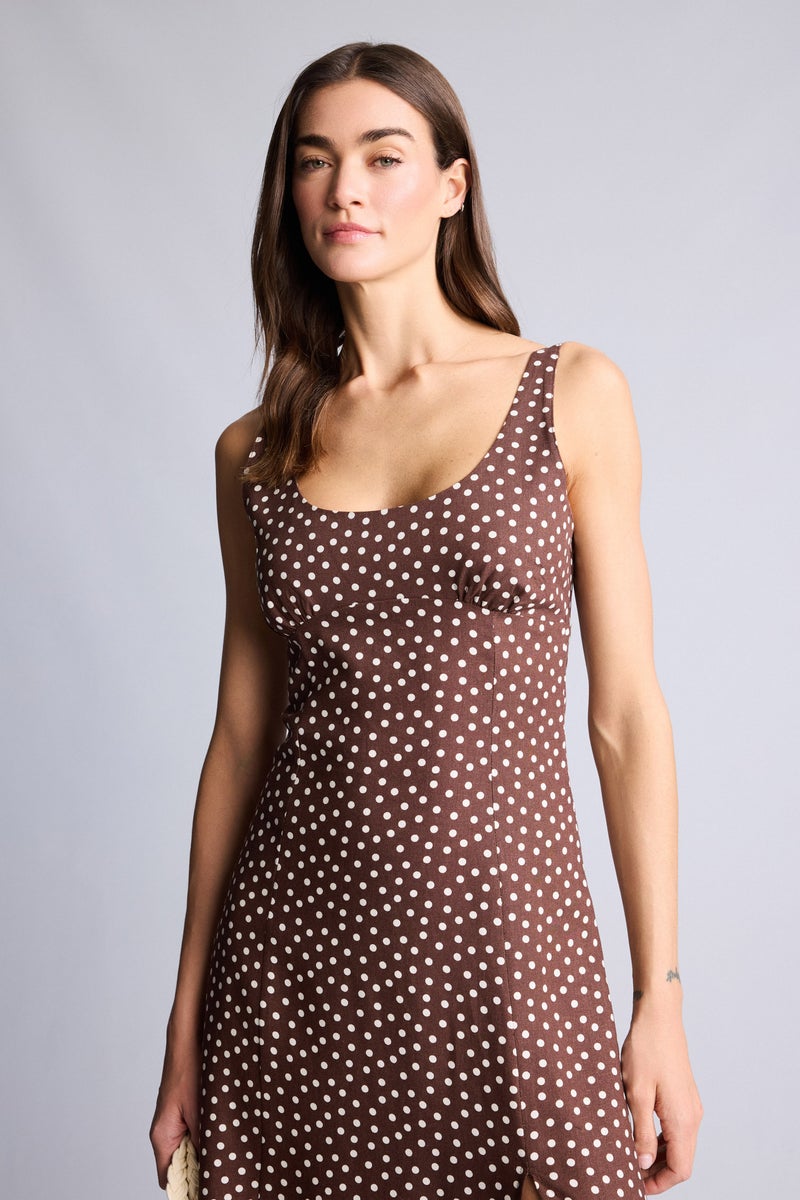 DeFacto Brown Woman A Cut V-Neck Printed Linen Blended Midi Dress Casual - Image 3