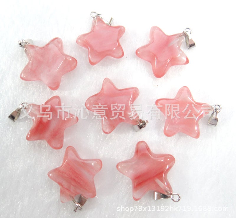 Generic Natural Stone Crystal Agate Pendant Necklace Star Watermelon Red (synthetic) 