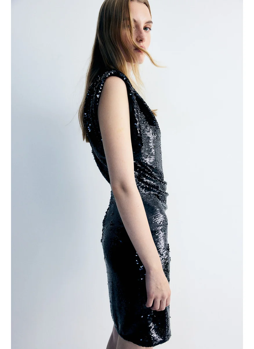 H&M Sequined Shoulder-Pad Dress