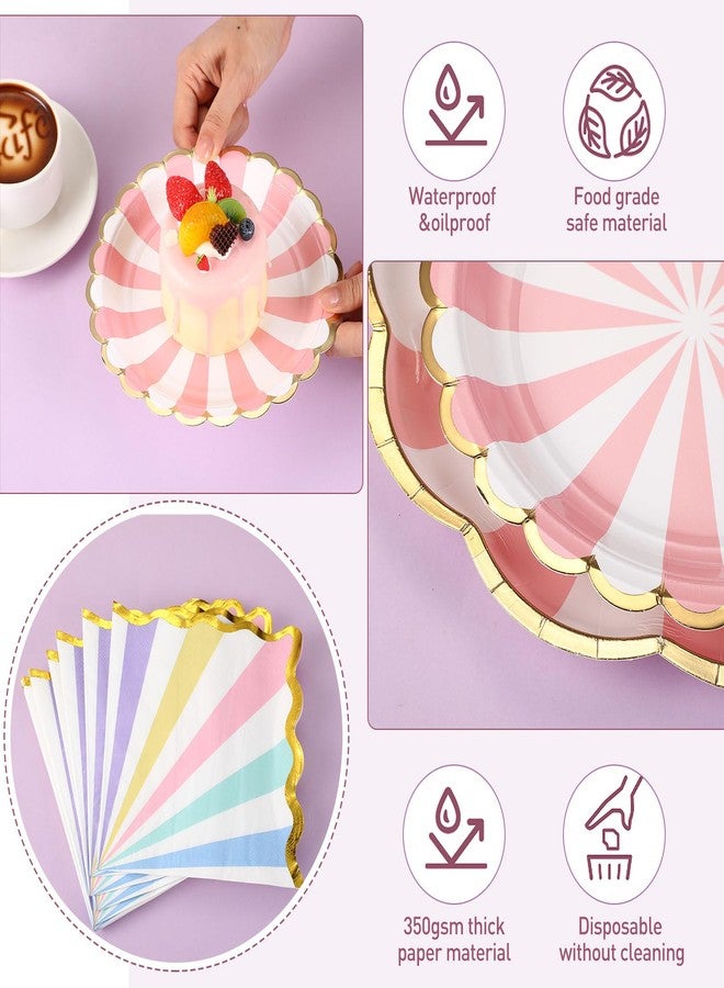 Skybooly 144 Pcs 48 Guests Pastel Striped Party Plates and Napkins Scalloped Pastel Carnival Paper Plates and Napkins Colored Disposable Tableware for Baby Bridal Shower Wedding Tea Party Supplies - Image 4