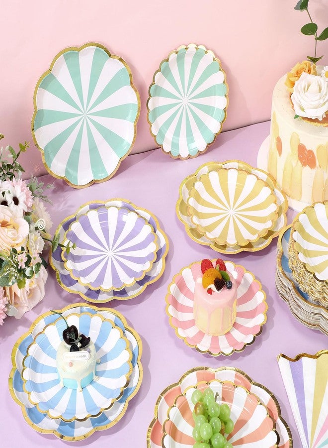Skybooly 144 Pcs 48 Guests Pastel Striped Party Plates and Napkins Scalloped Pastel Carnival Paper Plates and Napkins Colored Disposable Tableware for Baby Bridal Shower Wedding Tea Party Supplies - Image 5