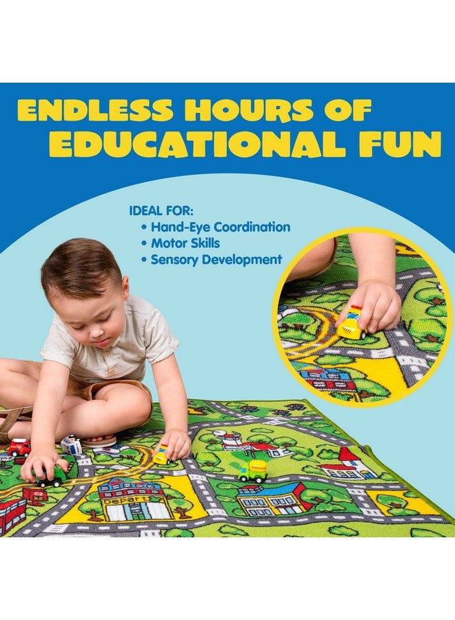 JOYIN Carpet Playmat w/ 12 Cars Pull-Back Vehicle Set for Kids Age 3+, Jumbo Play Room Rug, City Pretend Play Multiple Color - Image 4