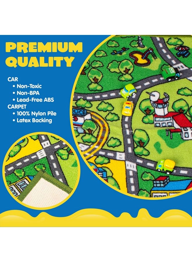 JOYIN Carpet Playmat w/ 12 Cars Pull-Back Vehicle Set for Kids Age 3+, Jumbo Play Room Rug, City Pretend Play Multiple Color - Image 5