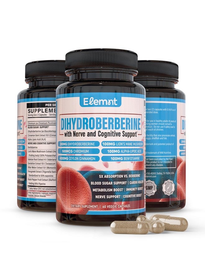 elemnt Super berberine 200mg Dihydroberbeine (GlucoVantage®) with 10:1 Ceylon Cinnamon, Alpha lipoic, Benfotiamine,10:1 Lions Mane Mushroom, Fenugreek, Chromium, Bitter Melon and others for your health. - Image 1