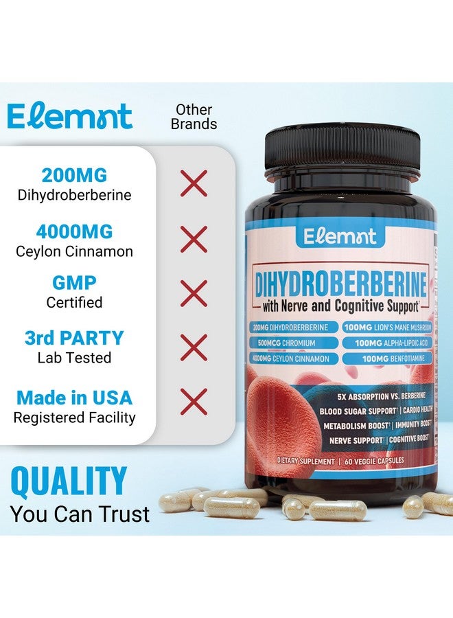 elemnt Super berberine 200mg Dihydroberbeine (GlucoVantage®) with 10:1 Ceylon Cinnamon, Alpha lipoic, Benfotiamine,10:1 Lions Mane Mushroom, Fenugreek, Chromium, Bitter Melon and others for your health. - Image 5