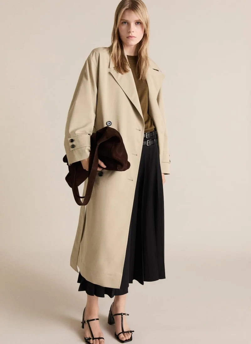 مانجو Long Oversized Double-Breasted Trench Coat