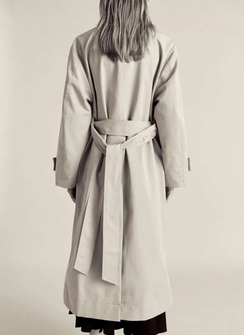 مانجو Long Oversized Double-Breasted Trench Coat