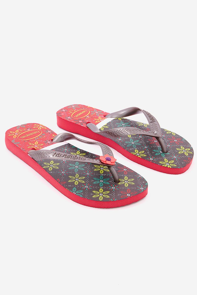 havaianas Women Style 2 Floral Print Slip On Slippers, Red  - Image 1