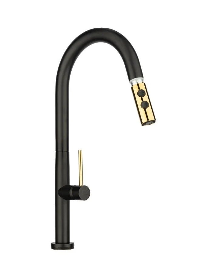 TUCRA  Pull-Out Kitchen Faucet in Matte Black | Sleek Professional Design with 360° Swivel | Flexible Spray Head for Easy Cleaning | High-Quality Rust-Resistant Materials | Easy Top-Mount Installation | Ideal for Modern Kitchens & Double Sinks