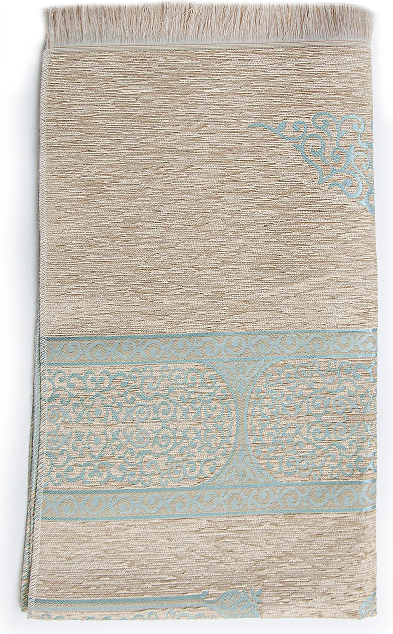 ايهفان اونلاين Kaaba Patterned Cream Chenille Prayer Rug - Blue