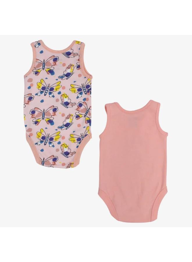 Pack of 2 - Baby Girls Cotton Bodysuits with Butterfly Print - Image 2