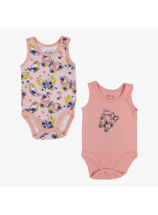 Pack of 2 - Baby Girls Cotton Bodysuits with Butterfly Print - Image 1