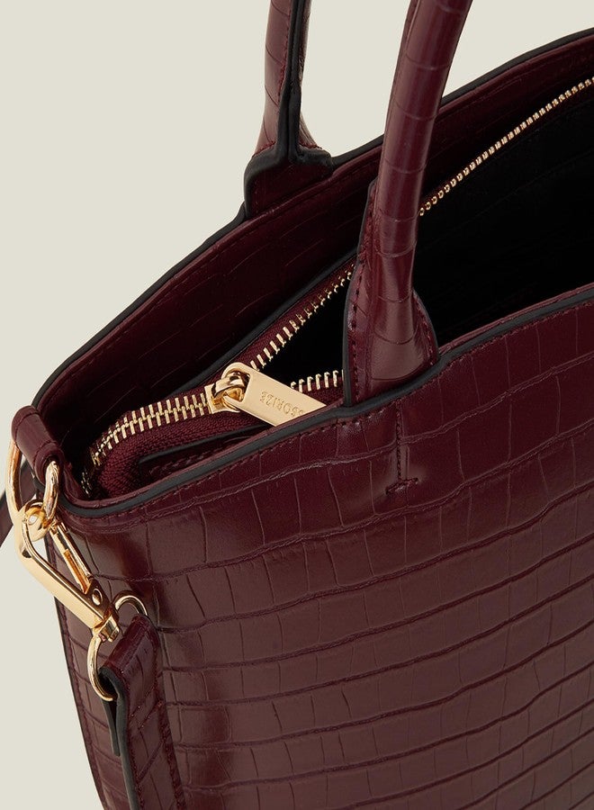 أكسيسورايز حقيبة يد نسائية من أكسسورايز لندن، لونها عنابي، مصنوعة من جلد التمساح الصناعي - Image 4