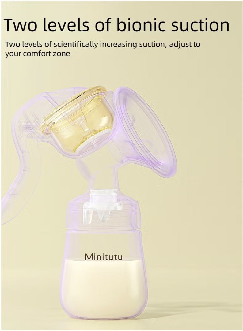Minitutu Ergonomic Manual Breast Pump, Portable Silicone Pump with 2 Suction Modes, Complete Baby Feeding Set with 160ml BPA-Free Bottle & Nipple - Image 4