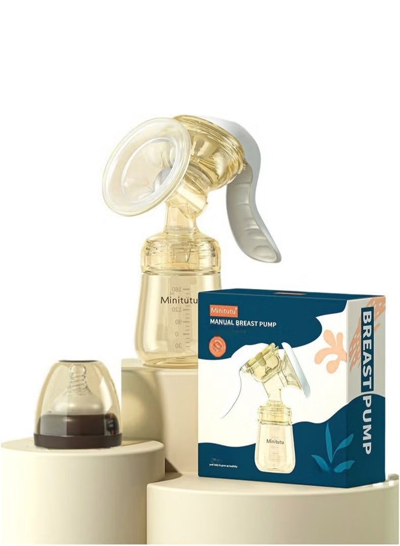 Minitutu Ergonomic Manual Breast Pump, Portable Silicone Pump with 2 Suction Modes, Complete Baby Feeding Set with 160ml BPA-Free Bottle & Nipple - Image 1