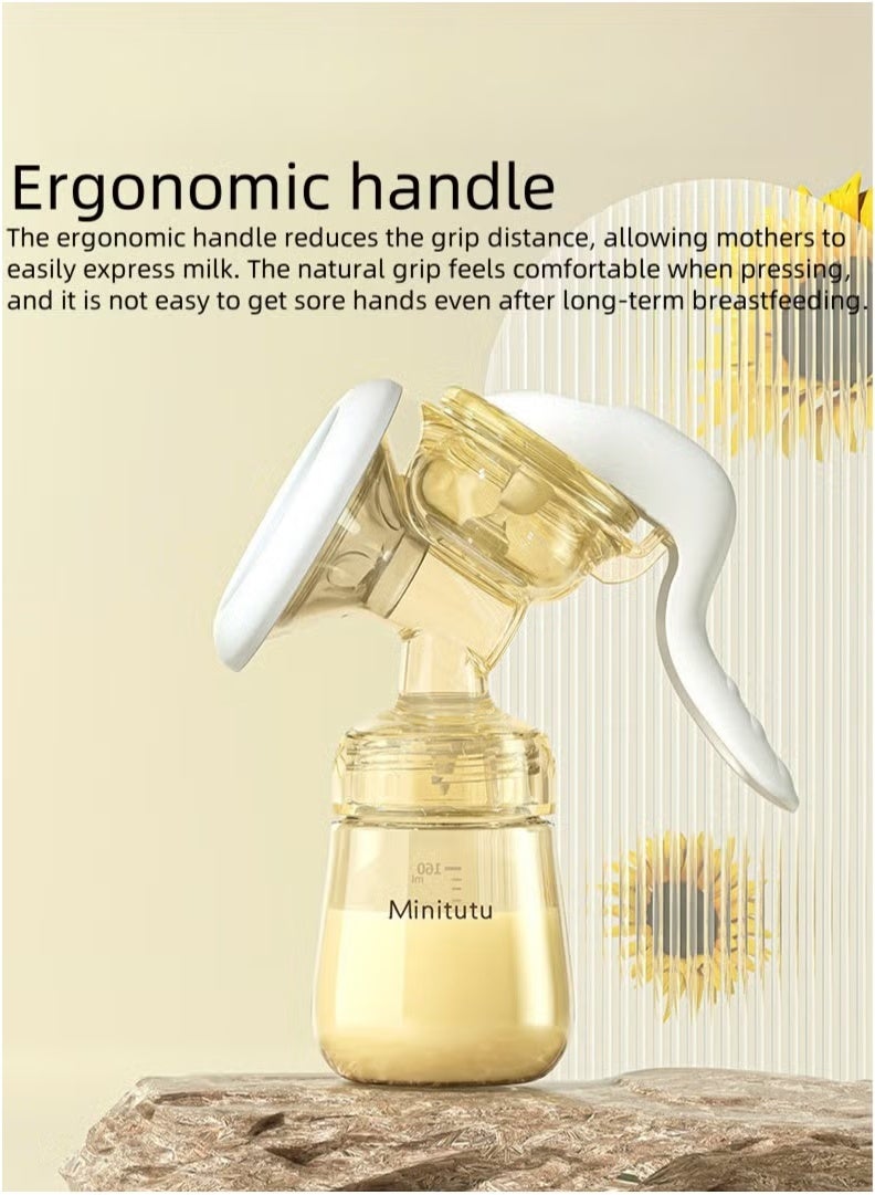 Minitutu Ergonomic Manual Breast Pump, Portable Silicone Pump with 2 Suction Modes, Complete Baby Feeding Set with 160ml BPA-Free Bottle & Nipple - Image 2