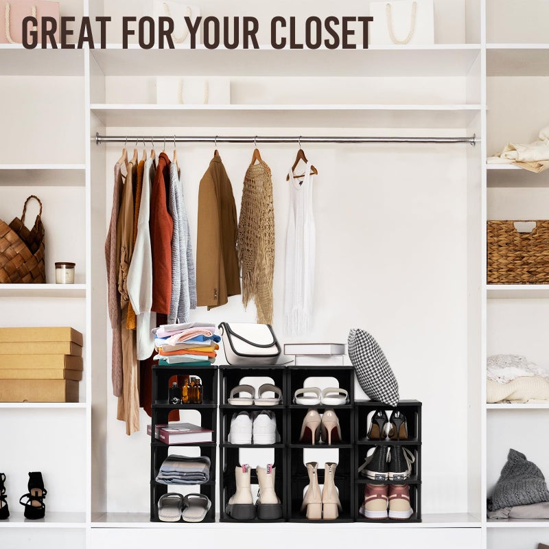 TRZZ 5-Tier Small Shoe Rack, Vertical Narrow Stackable Organizer with Removable Partition, Efficient Shoe Storage for Closet, Entryway, and Small Spaces (Black) - Image 4