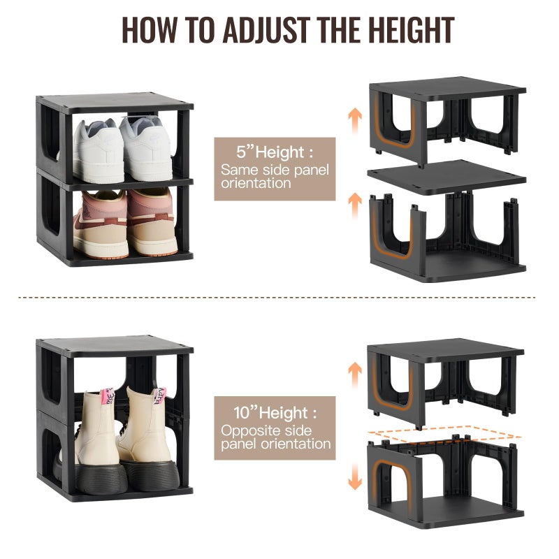 TRZZ 5-Tier Small Shoe Rack, Vertical Narrow Stackable Organizer with Removable Partition, Efficient Shoe Storage for Closet, Entryway, and Small Spaces (Black) - Image 2