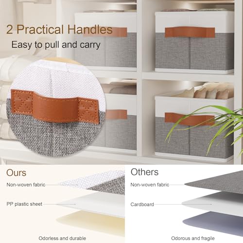 YheenLf Collapsible Storage Bins 3-Pack, Foldable Baskets for Organizing, Clothes Boxes with Handles, Fabric Cubes Containers, White and Gray, 15 x 6 x 5 Inch - Image 5