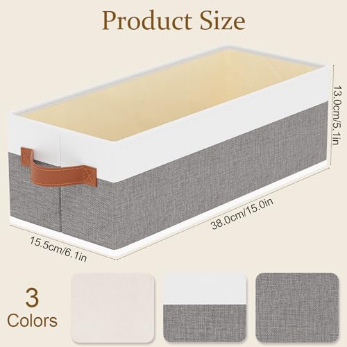 YheenLf Collapsible Storage Bins 3-Pack, Foldable Baskets for Organizing, Clothes Boxes with Handles, Fabric Cubes Containers, White and Gray, 15 x 6 x 5 Inch - Image 4
