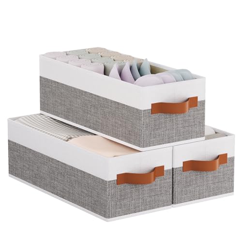 YheenLf Collapsible Storage Bins 3-Pack, Foldable Baskets for Organizing, Clothes Boxes with Handles, Fabric Cubes Containers, White and Gray, 15 x 6 x 5 Inch - Image 1