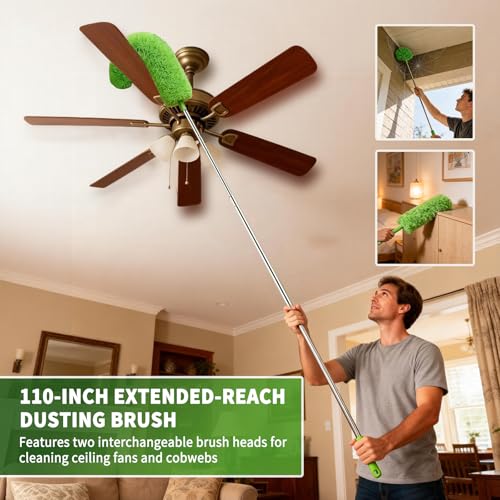 FAMYLI Cobweb Duster with Extension Pole, Washable Cleaning Duster Kit with 3 Duster Heads, Cobweb Duster, Corner Brush, Aluminum Telescoping Pole for high Ceiling Fan，Spider Web Brush with Extension Pole - Image 3