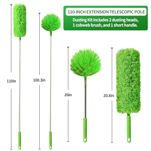 FAMYLI Cobweb Duster with Extension Pole, Washable Cleaning Duster Kit with 3 Duster Heads, Cobweb Duster, Corner Brush, Aluminum Telescoping Pole for high Ceiling Fan，Spider Web Brush with Extension Pole - Image 2