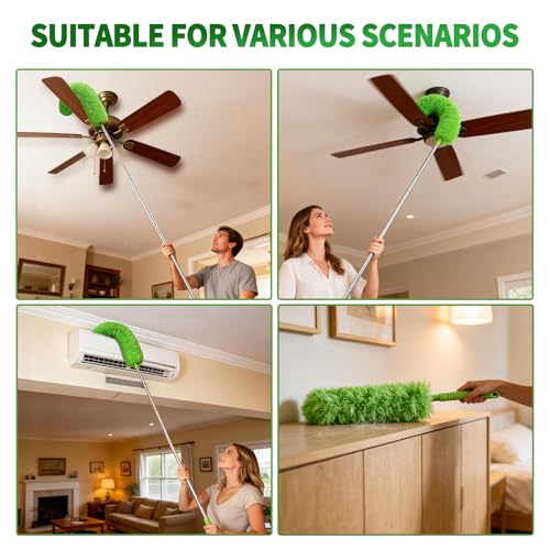 FAMYLI Cobweb Duster with Extension Pole, Washable Cleaning Duster Kit with 3 Duster Heads, Cobweb Duster, Corner Brush, Aluminum Telescoping Pole for high Ceiling Fan，Spider Web Brush with Extension Pole - Image 5
