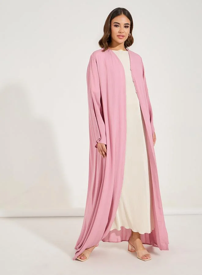 Styli Crinkle Textured Abaya with Front Button
