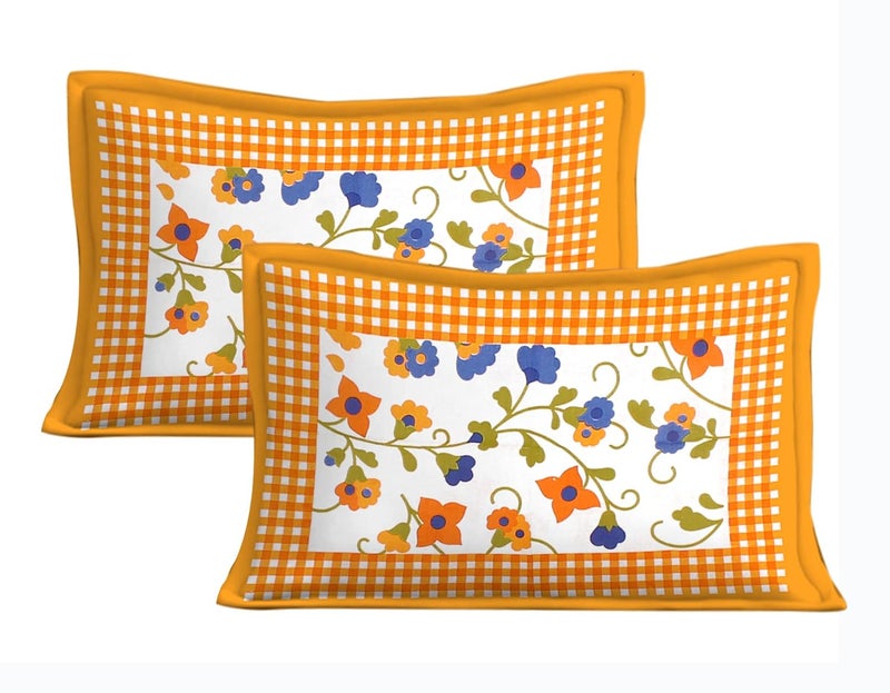 EarlyMart Cotton Rajasthani Jaipuri Traditional Floral King Size Double Bedsheet with 2 Pillow Covers Yellow3 - Image 3