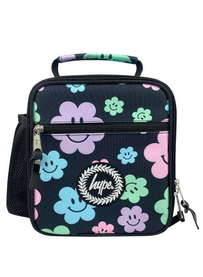 JUST HYPE Insulated Lunch Bag - Black Happy Flowers - Image 1