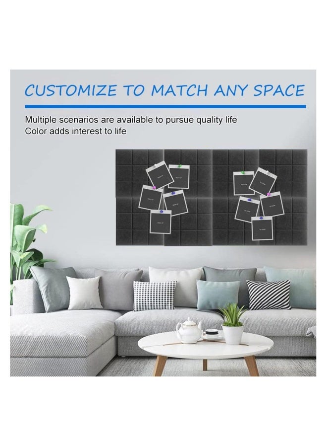 6 Pcs Large Self Adhesive Felt Board Tiles 30x30cm Versatile Black Bulletin Board Set for Home Office with 50 Push Pins and Grid Design - Image 3