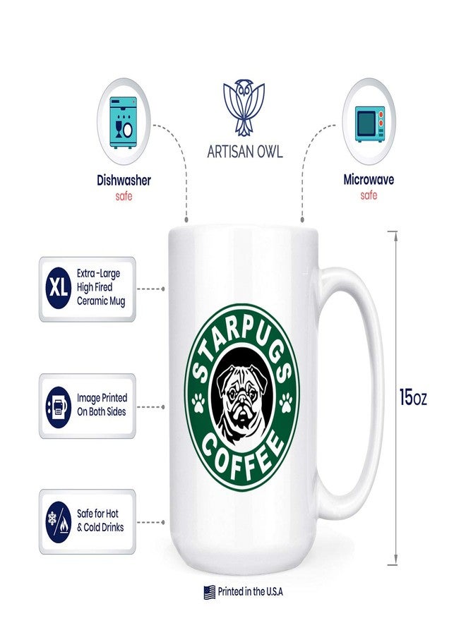 آرتيزان آول كوب Artisan Owl Starpugs كبير الحجم 15 أونصة، كوب شاي وقهوة مزدوج الجوانب - هدية رائعة لمحبي كلاب البج، آمن للاستخدام في الميكروويف وغسالة الصحون - Image 3