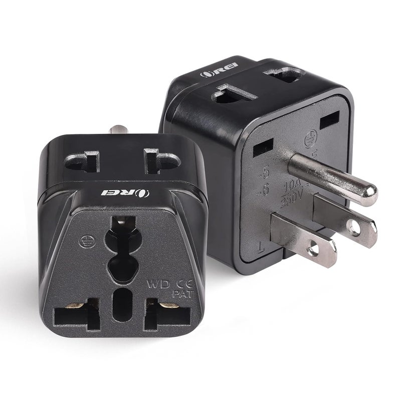 OREI OREI USA Travel Adapter Japan Philippines Canada Travel Plug India to USA Converter Plug 2 in 1 Type B Perfect for Laptop Camera Chargers CE RoHS 2 Pack Black 5 Years Warranty  - Image 1