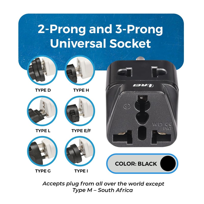OREI OREI USA Travel Adapter Japan Philippines Canada Travel Plug India to USA Converter Plug 2 in 1 Type B Perfect for Laptop Camera Chargers CE RoHS 2 Pack Black 5 Years Warranty  - Image 3