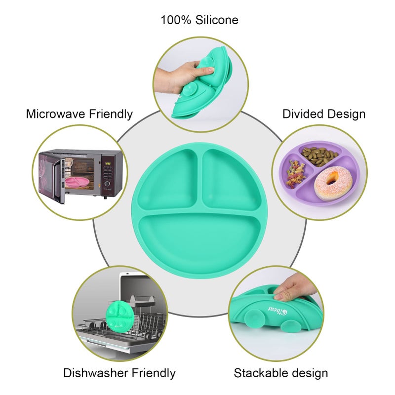 Cibeat Toddler Plates with Suction, 3pcs Soft Silicone Divided Plates, Portable and Safe for Kids, Dishwasher, Microwave and Oven Safe - Image 3