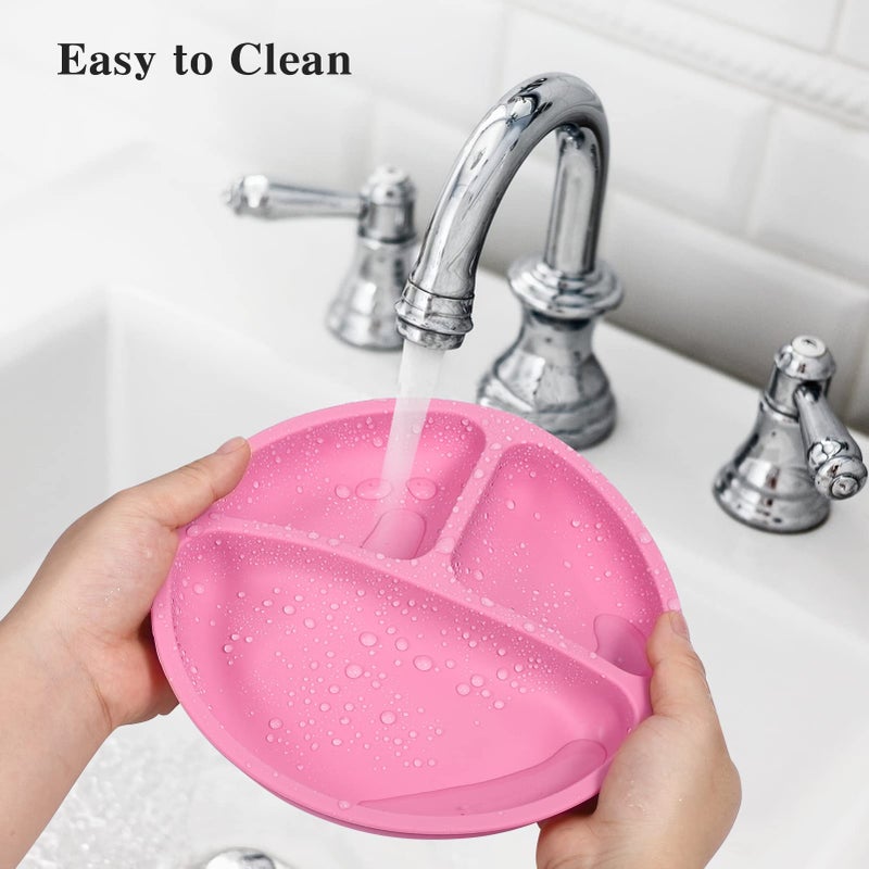 Cibeat Toddler Plates with Suction, 3pcs Soft Silicone Divided Plates, Portable and Safe for Kids, Dishwasher, Microwave and Oven Safe - Image 5