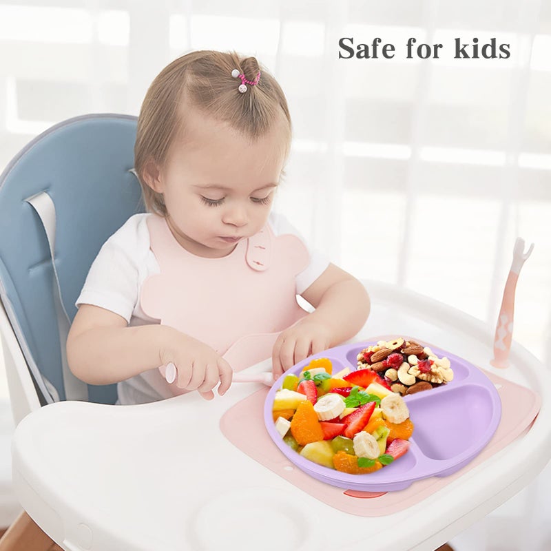 Cibeat Toddler Plates with Suction, 3pcs Soft Silicone Divided Plates, Portable and Safe for Kids, Dishwasher, Microwave and Oven Safe - Image 4