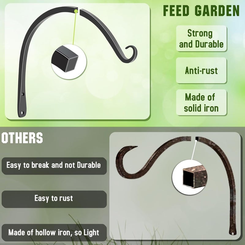 FEED GARDEN 2 Pack 10 Inch Hanging Plant Bracket Wall Hooks Decorative Plant Hangers for Outdoor Hanging Bird Feeders, Wind Chimes, Plant Baskets, Black - Image 4
