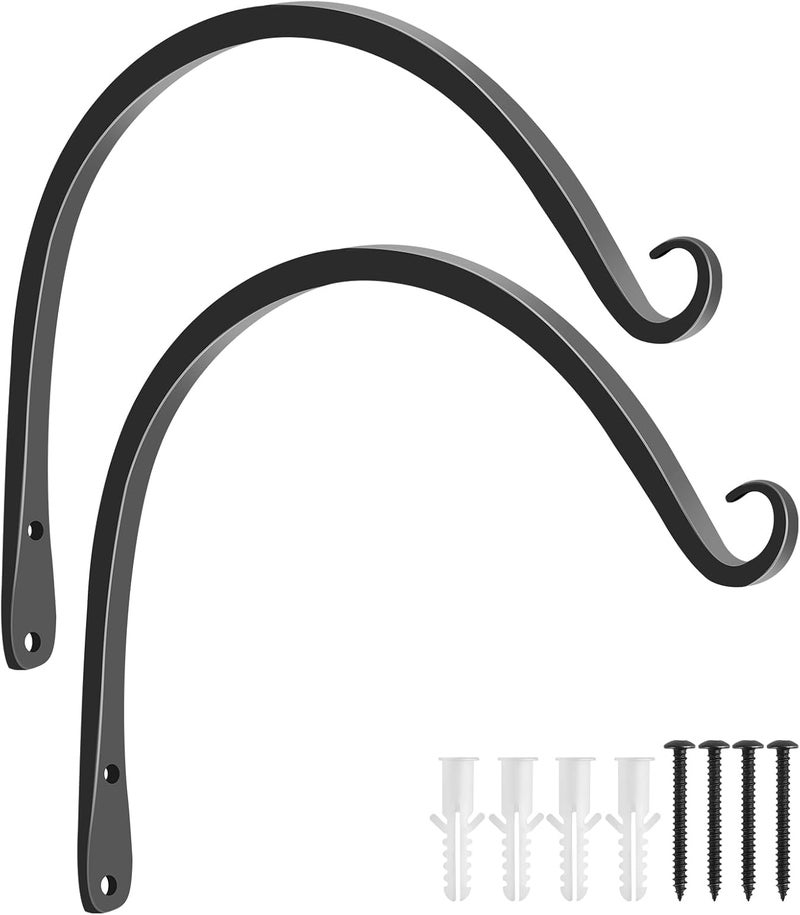 FEED GARDEN 2 Pack 10 Inch Hanging Plant Bracket Wall Hooks Decorative Plant Hangers for Outdoor Hanging Bird Feeders, Wind Chimes, Plant Baskets, Black - Image 1